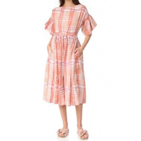 Ulla Johnson Neda Dress Women's 8 Midi Hand Loomed Cotton Pink  Rose Multicolor - Picture 4 of 12